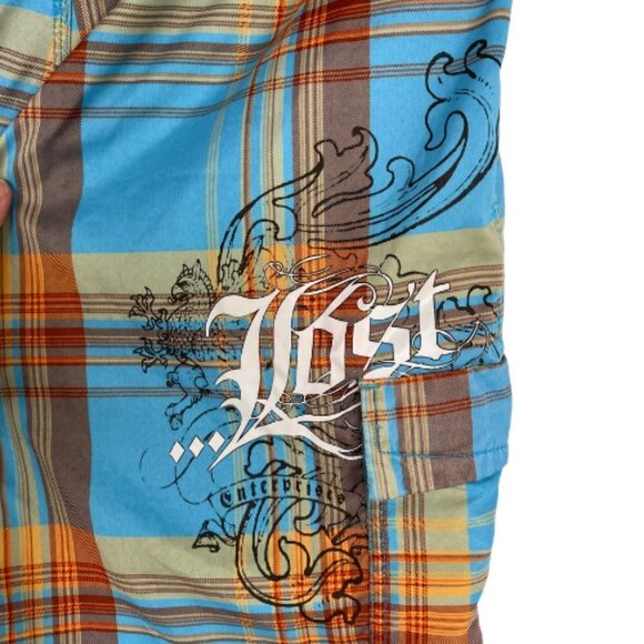 Lost Enterprises Boardshorts Mens 34 x 10" Plaid Print Swim Trunks Tattoo Ink - Picture 5 of 8